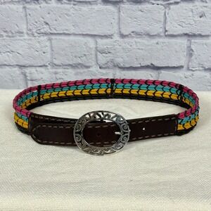 VTG Brighton Leather Belt Womens 34 Multicolor Ropes Boho Western 20638